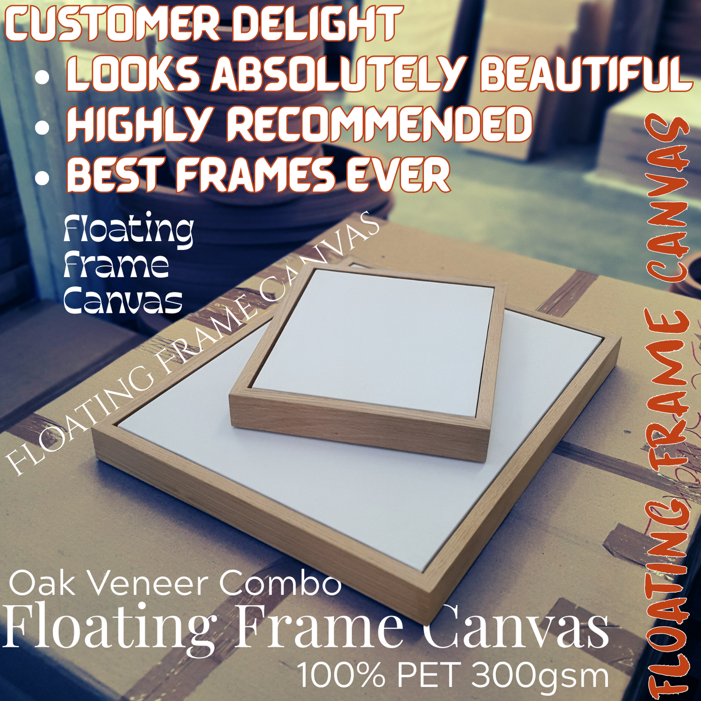 Thin Edge Oak Floating Frame & Stretch Canvas