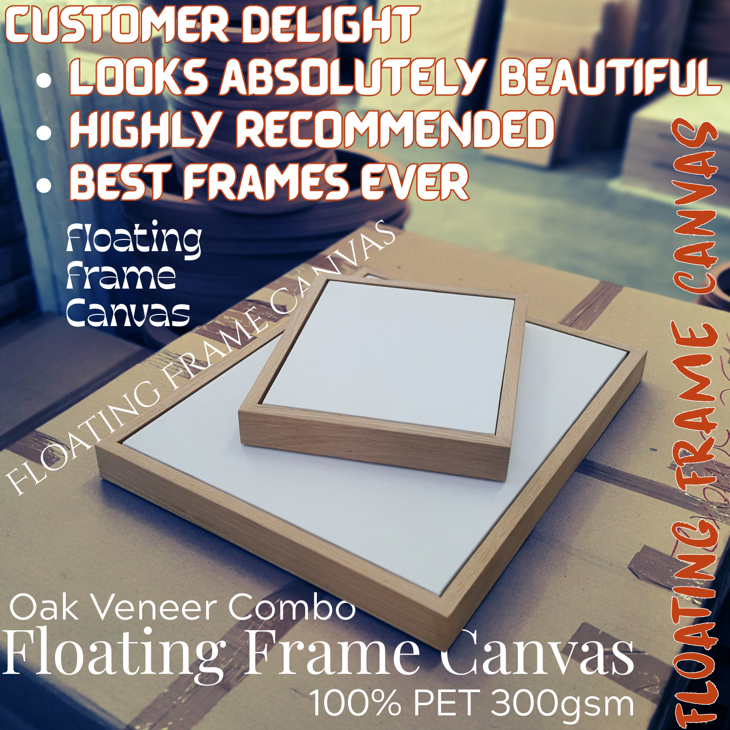Deep Edge Oak Floating Frame & Box Board Canvas